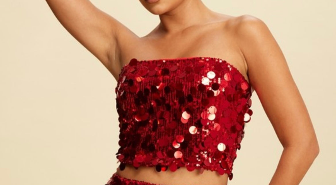Red Sequin Crop Top